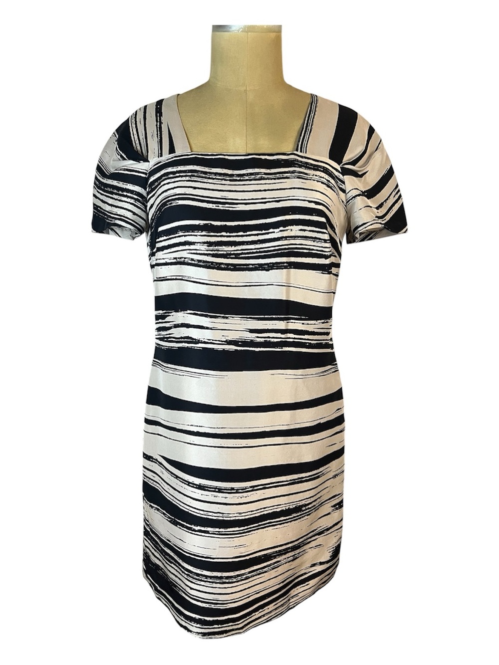 Banana Republic Arty Black and White Striped Silk  Mini Dress